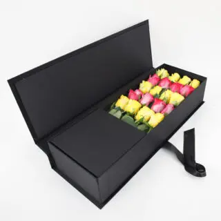 Yellow & Deep Purple Roses in Black Box