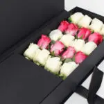 White & Deep Purple Roses in Black Box 2 02