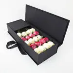 White & Deep Purple Roses in Black Box 3 03