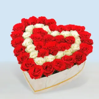 Valentines Day Home 56 Heart Flower box Red and White Rose mix Flower Box