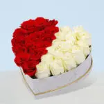 Half Red and White Roses In Marbled Box