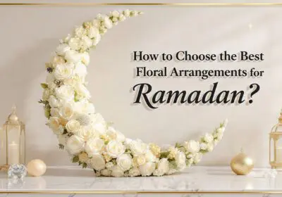 Luxury Ramadan floral arrangement with white roses and pastel flowers symbolizing peace and spirituality in Dubai