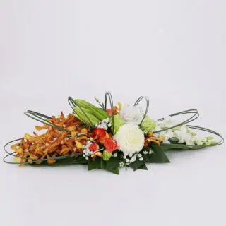 LONG AND LOW ARRANGEMENT - Orange, Yellow & White Theme