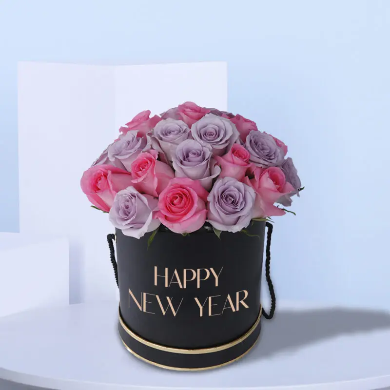 Mixed-Color-NewYearBoxOfFlowers Mixed Flowers New Year Box