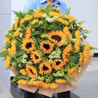 A large bouquet of sunflowers.