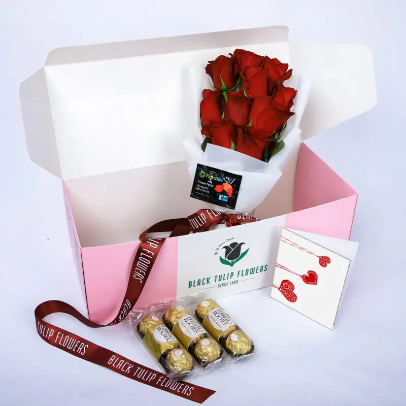 Cutie Red Surprise flower combo box with Ferrero Rocher by BTF