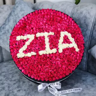 My Darling - Romantic Round Red Rose Box Arrangement With name ZIA in White Letters