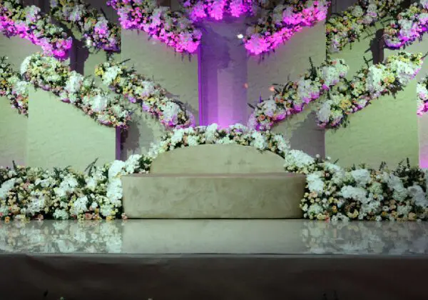 A wedding stage flower decorations with lighting effects