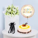 White Lilies with Cakes for Birthday 1 White-Lilies-Cakes-Birthday-16