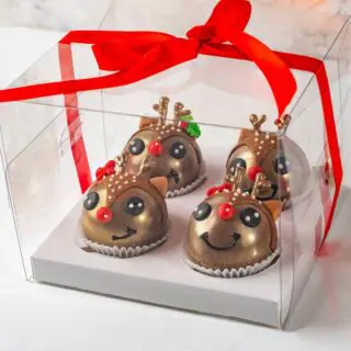 A set of 4 charming hot chocolate bombs designed as reindeer, bringing a delightful touch to your Christmas hot cocoa experience.