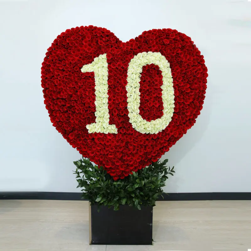 Red Rose Heart Arrangement With number 10 in White