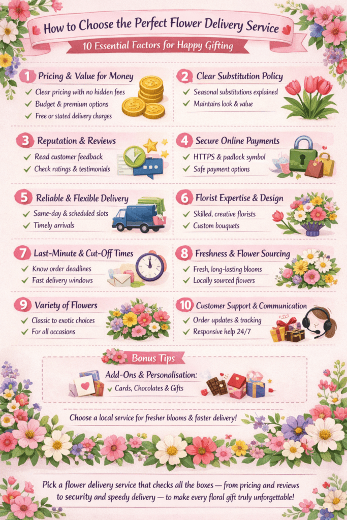 10 factors to choose the perfect flower delivery service – infographic