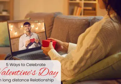 A couple on a video call, smiling and opening gifts together