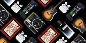 The best tech gifts for boyfriend for Valentine's Day, consisting of gadgets like cameras, Ear pods, Guitar, a gift box, and so on