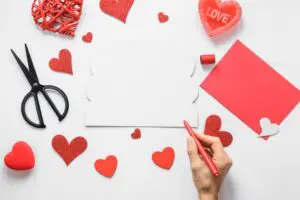 A DIY Valentine's Day card being made for a loved one who is far away