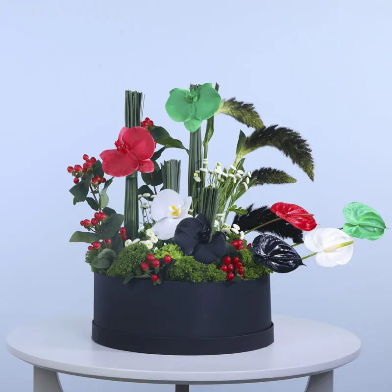 painted-orchids-anthurium-UAE-flag-flower-box Truly beautiful Orchid and anthurium flower box inspired by UAE flag colors