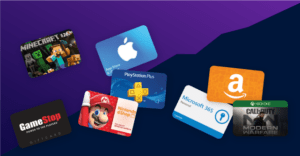 10 Last Minute Christmas Gift Ideas 2 A collection of various gift cards displayed on a vibrant purple background, showcasing their colorful designs.