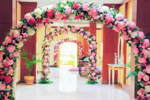Wedding Flower Decoration 13 multiple layer wedding arch pink green