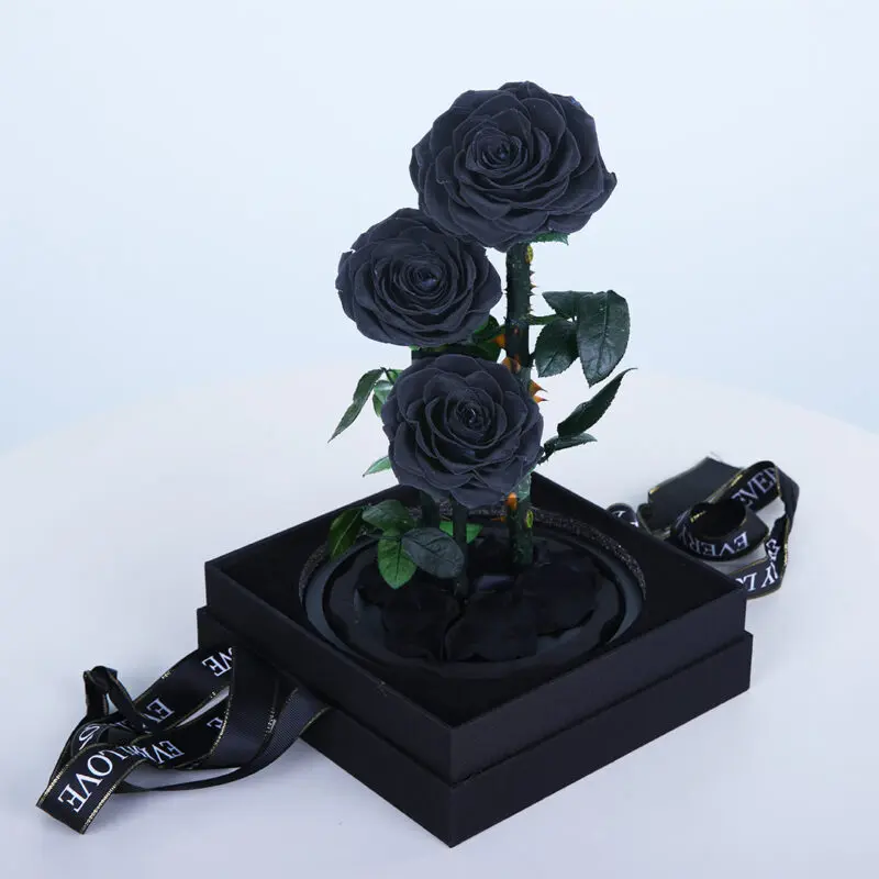Black Trio Forever Rose Preserved three black rose gifts dubai