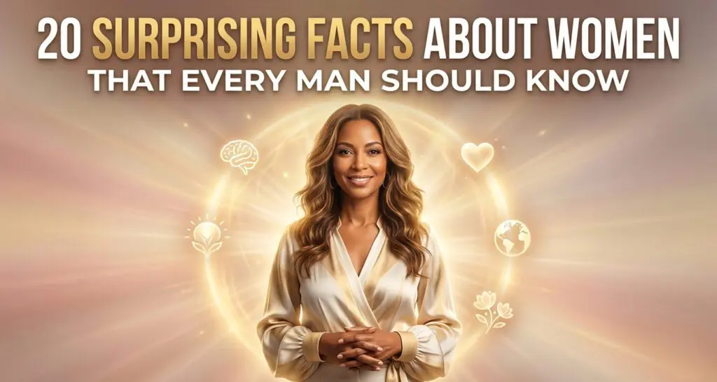 A visual representation of 20 surprising facts about women, aimed at educating men on important insights and perspectives.