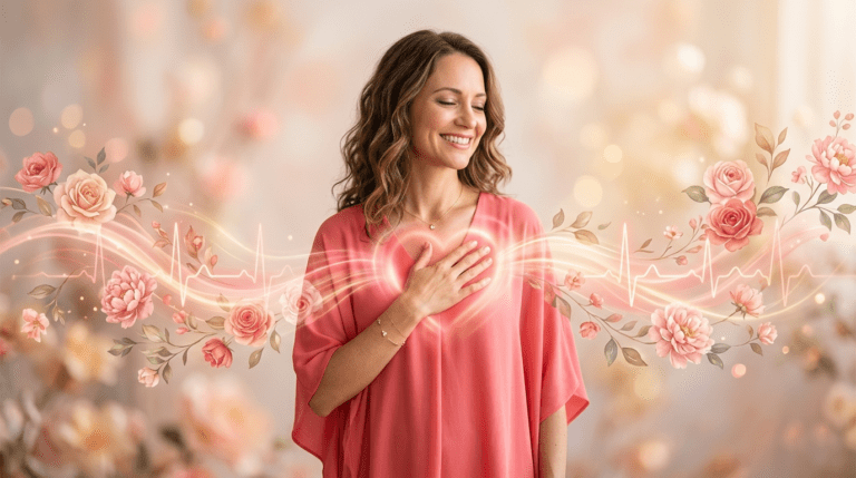 Healthy woman with highlighted heart activity, representing faster heart rate and strength
