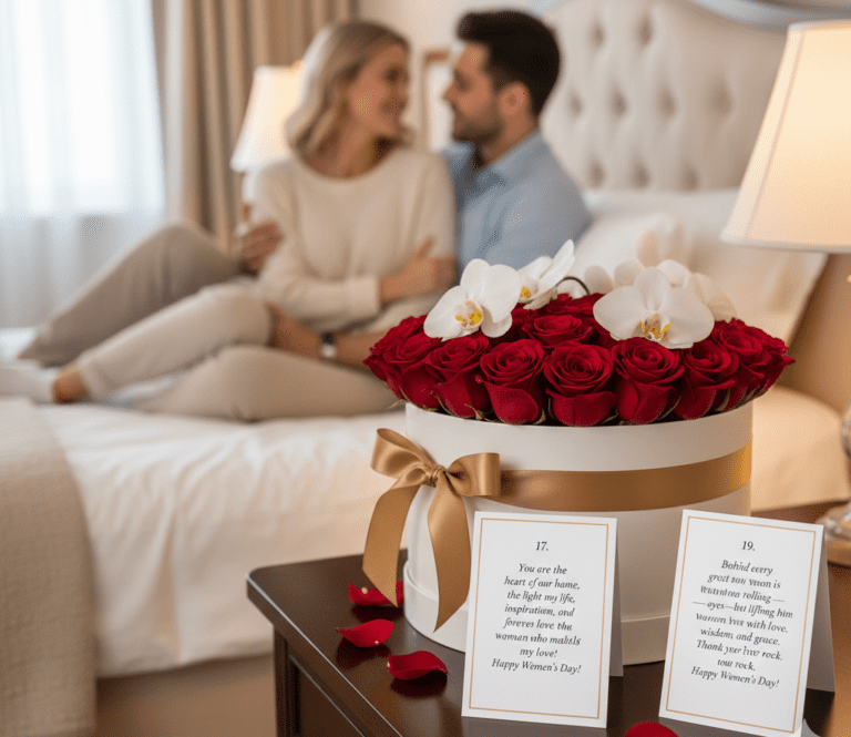 Romantic International Women’s Day quote card for wife with elegant floral design, celebrating love, strength, and partnership