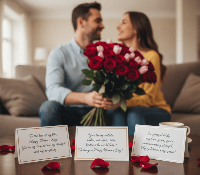 Romantic Women’s Day greeting card for girlfriend with elegant floral design, expressing love, appreciation, and admiration