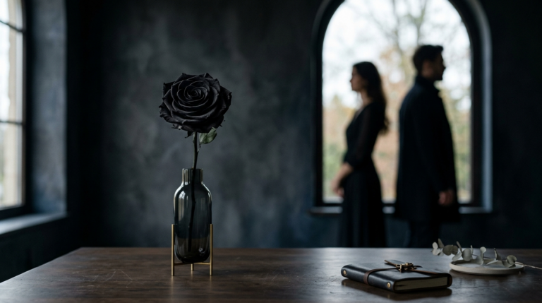 Black rose symbolizing deep emotions in relationships, representing farewell, transformation, mystery, and unconventional love