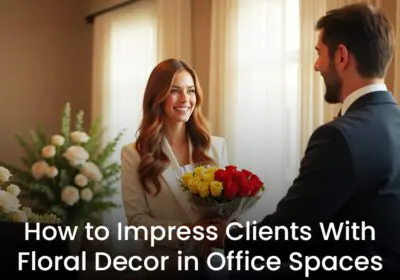 Elegant floral arrangements in a modern office lobby creating a welcoming and professional ambiance to impress clients.