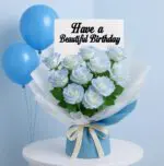 Light Blue Rose Bouquet with Balloon 1 blue-painted-rose-bouquet