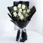Graceful White Bouquet 1 white-rose-black-wrap