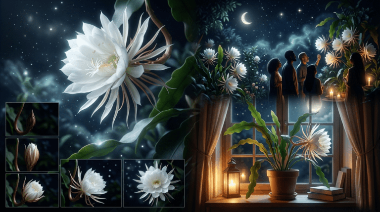 Queen of the Night (Epiphyllum oxypetalum) blooming with large white flowers at night
