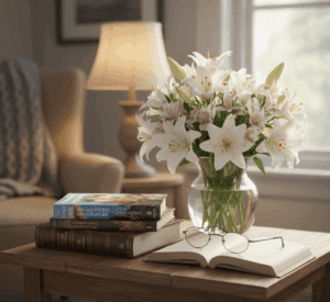 Books She Loves with Lilies
