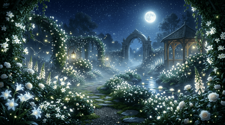 Flowers blooming at night to attract pollinators in moonlight