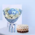 Blue Hydrangeas & Rosette Cake Combo 1 blue-hydrangeas-rosette-cake-01