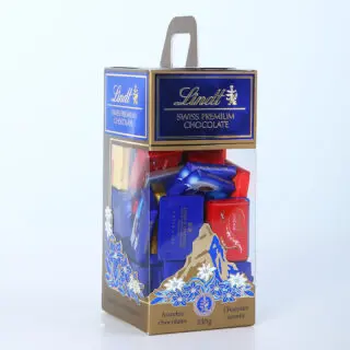 Lindt Napolitains 350g box with assorted Swiss chocolates including milk, dark, and nougat varieties