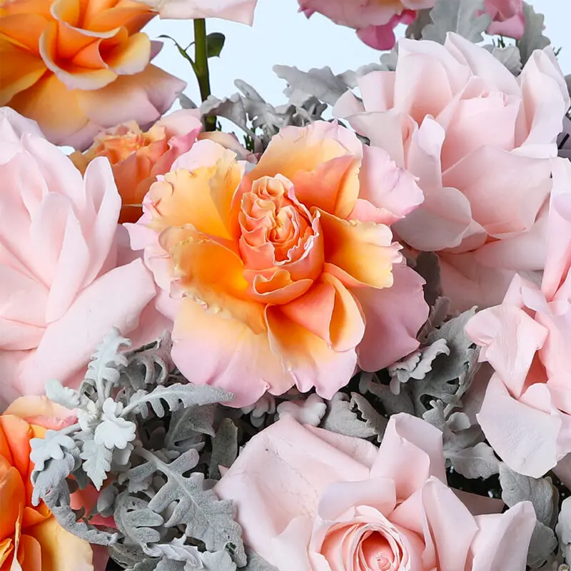 peach-pink-roses-basket-with-lindt_05 peach pink roses basket with lindt 05