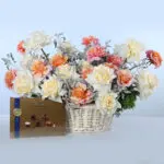 Roses Basket & Lindt Chocolate 1 white-orange-roses-basket-with-lindt