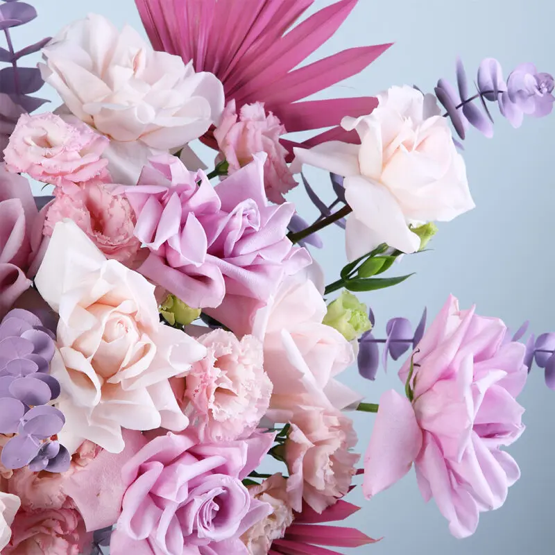 pink-purple-roses-lisianthus-vase-02 pink purple roses lisianthus vase 02