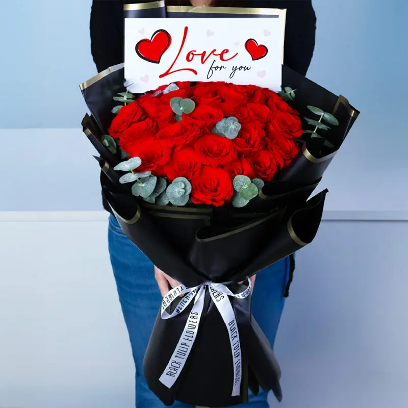 red rose bouquet love card