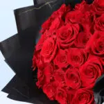 Red Roses Bouquet in Black Wrap with 3 Heart Balloons 2 04