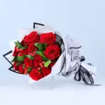 Red Rose White Wrap Bouquet 1 12-red-roses-ruscus-hypericum-bouquet_02