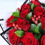 Red Rose White Wrap Bouquet 4 12-red-roses-ruscus-hypericum-bouquet_05