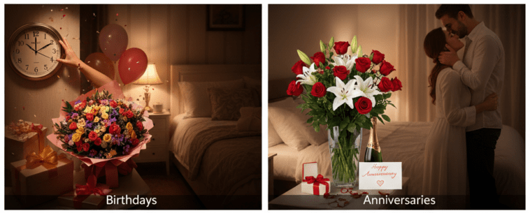 Midnight flower delivery for birthdays anniversaries and surprises
