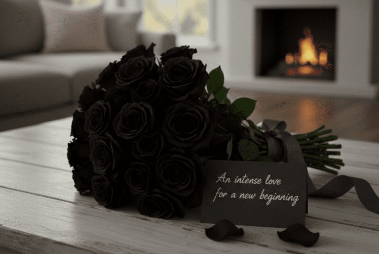Valentine’s Day black rose bouquet symbolizing mystery power and intense emotions