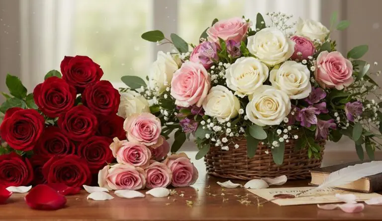 Valentine’s Day image explaining the meaning of roses and flowers in the language of love.