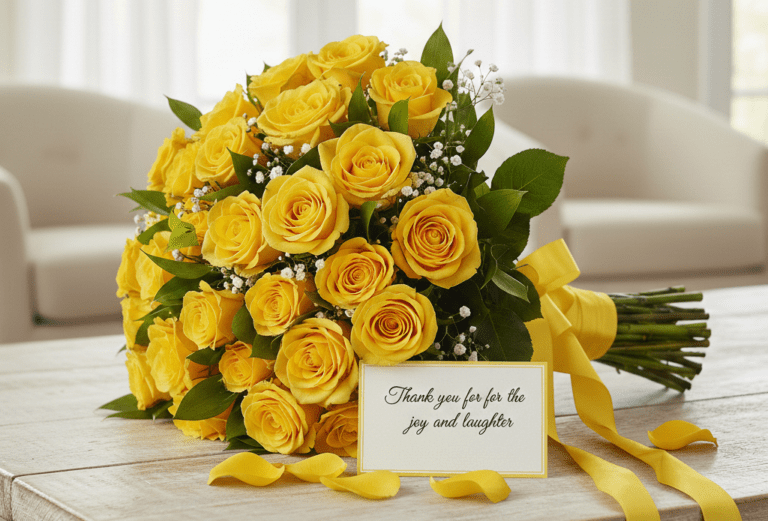 Bright yellow roses arranged for Valentine’s Day to express joy warmth and appreciation