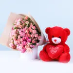 20 Bombastic Pink Roses & Red Teddy 1 bombastic-pink-roses-teddy-combo