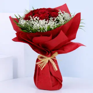Valentines Day Home 30 Fresh bouquet of 10 red roses with gypsophila fillers wrapped for Valentine’s Day gifting