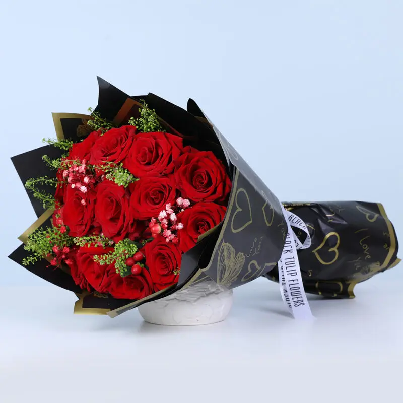red-rose-black-wrap-bouquet-03 red rose black wrap bouquet 03